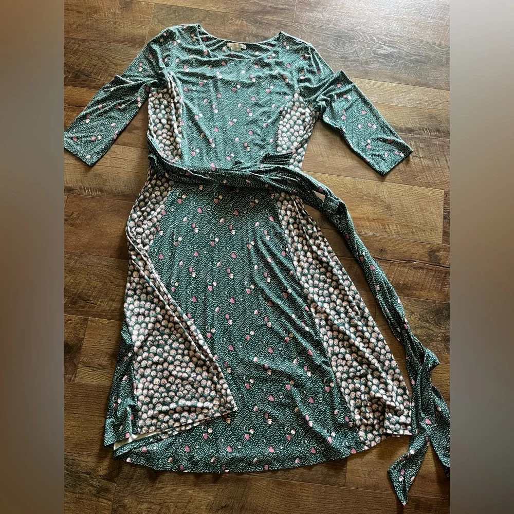 Boden Anna Jersey Floral polka dot Belted Midi Dress Green Women's Size 16 Long - Picture 15 of 16